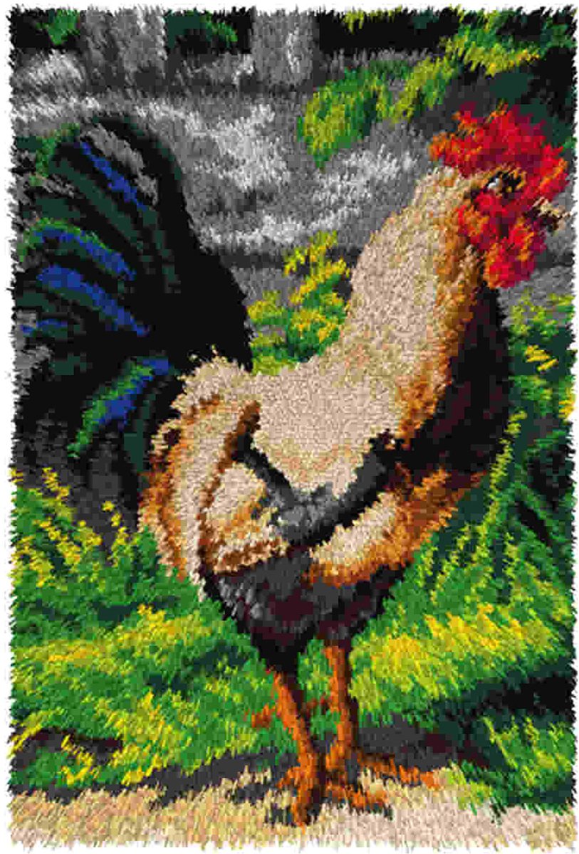 Knüpfmatte/Wandbehang Hahn