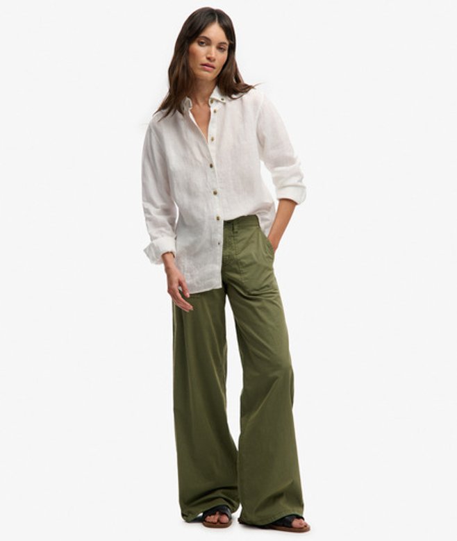 Superdry Women's Baggy Cargo Hose Khaki - Größe: 34/32