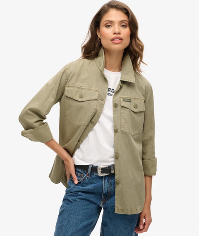 Superdry Damen Military Hemdjacke Grün - Größe: 44