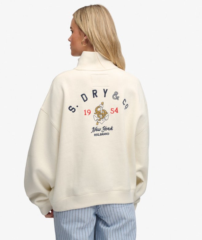 Superdry Damen Heritage Nautical Sweatshirt mit Lockerer Passform Cream - Größe: 36