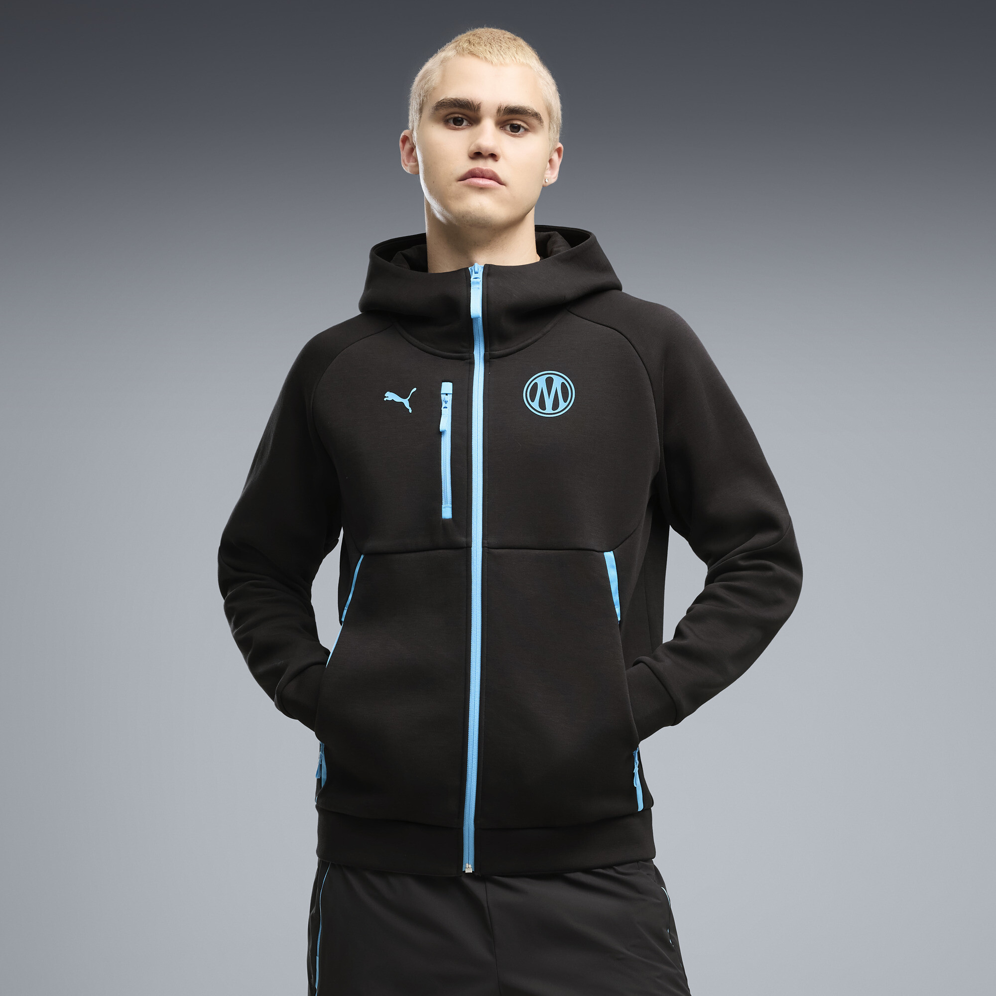 Olympique de Marseille PUMATECH Kapuzenjacke Herren, Kleidung, Schwarz, L