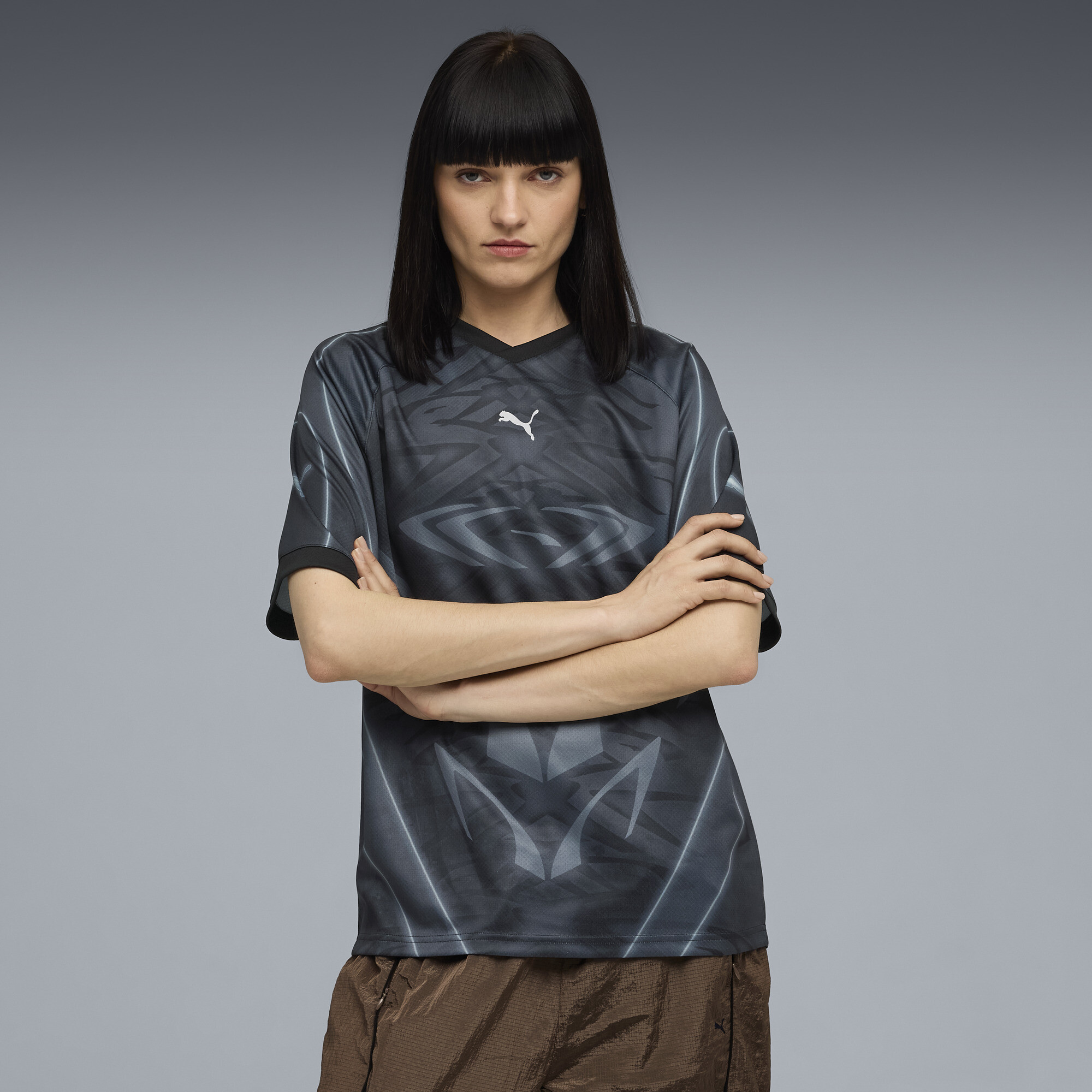 PUMATECH Allover-Print Relaxed Fußballtrikot Unisex, Kleidung, Schwarz, XL