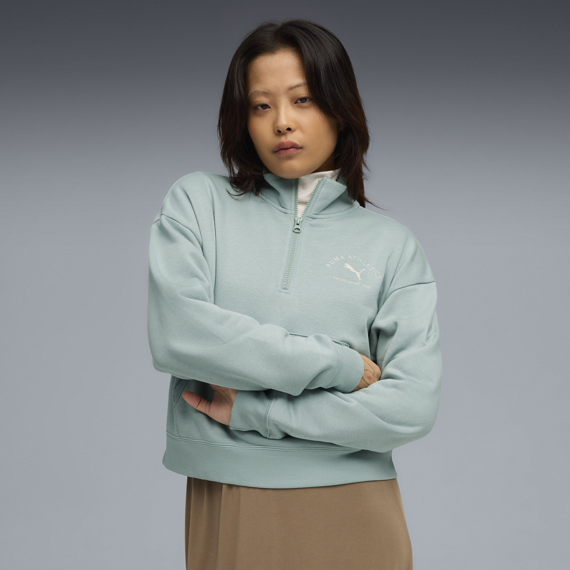 PUMA Class Kurzes Sweatshirt Damen, Kleidung, Grün, S