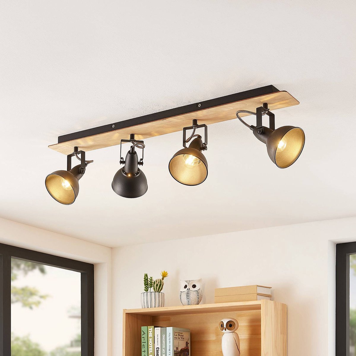 Aylis 4 Deckenleuchte Black/Wood Lindby - Wohnzimmer - Industrielles Design - Metall - Mehrflammig