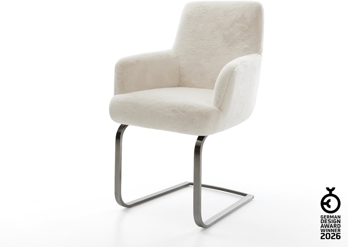 Freischwinger Heira-Flex mit Armlehnen Plüsch Creme-Weiß Freischwinger flach Graphit Taschenfederkern
