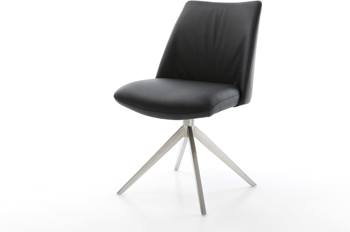 Drehstuhl Elso-Flex Echt-Leder Schwarz Kreuzgestell breit Edelstahl 360° drehbar Wippfunktion Taschenfederkern