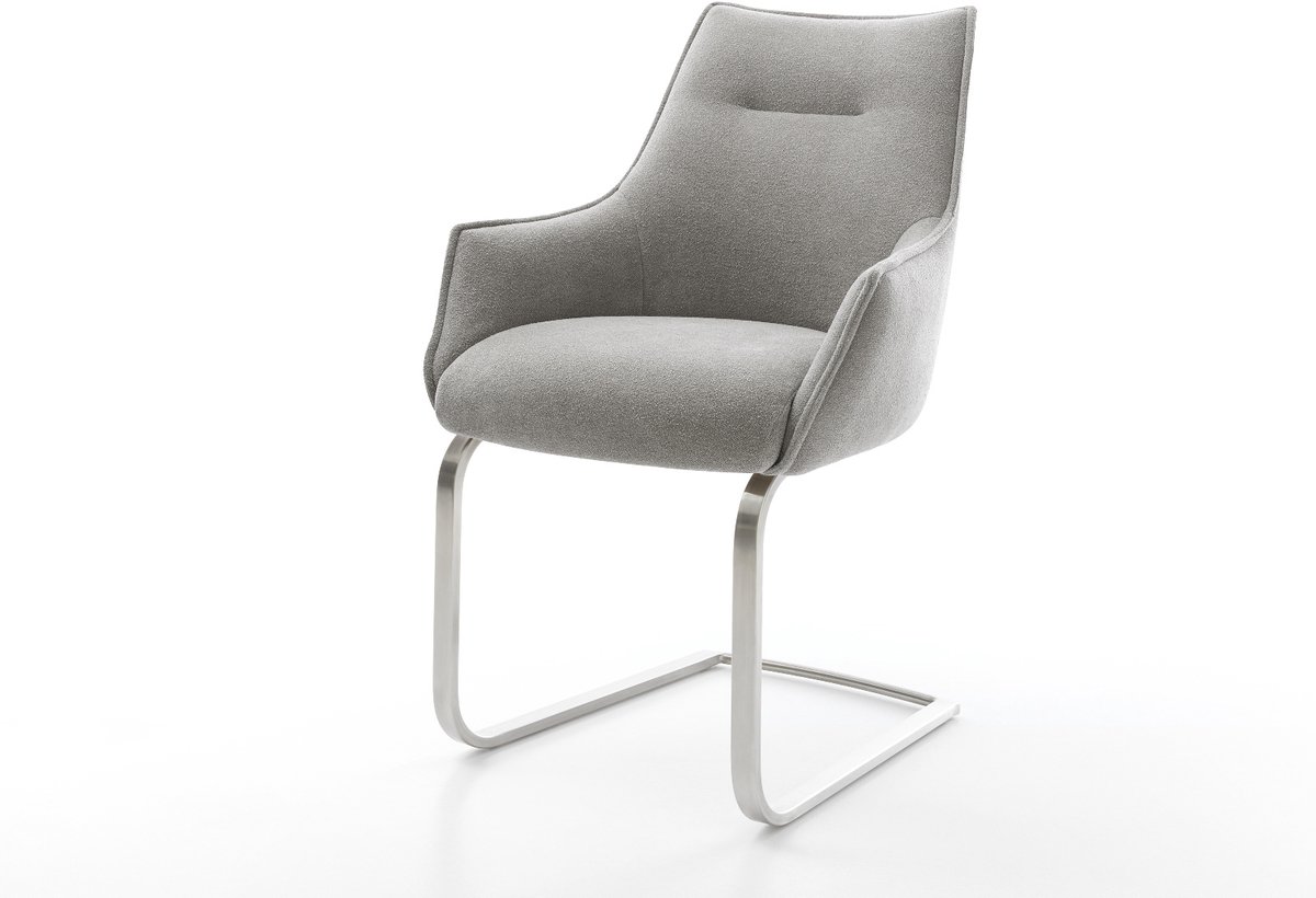 Freischwinger Alja-Flex mit Armlehnen Strukturstoff Soft Grau Freischwinger flach Edelstahl Taschenfederkern