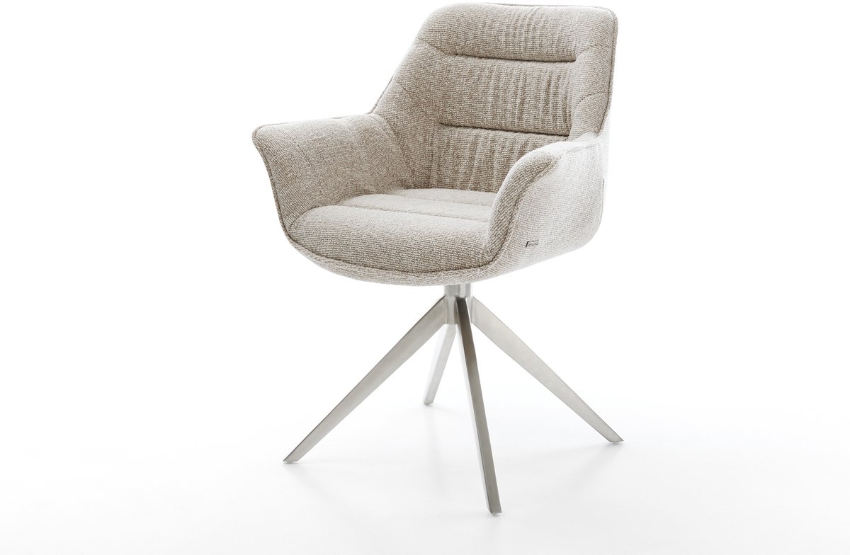 Drehstuhl Kaira-Flex Webstoff Soft Beige Kreuzgestell breit Edelstahl 360° drehbar Wippfunktion