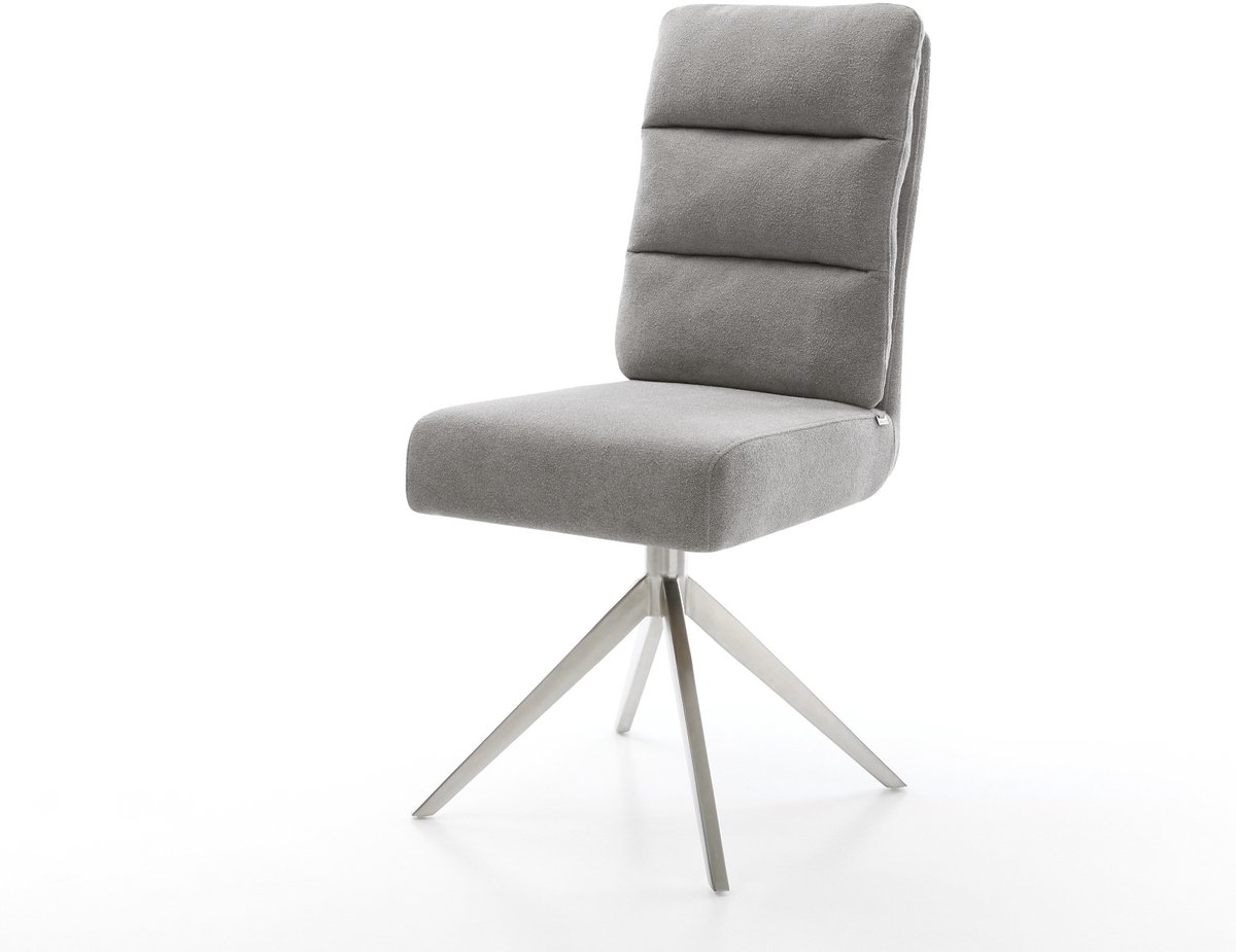 Drehstuhl Pela-Flex Strukturstoff Soft Grau Kreuzgestell breit Edelstahl 360° drehbar Wippfunktion Taschenfederkern