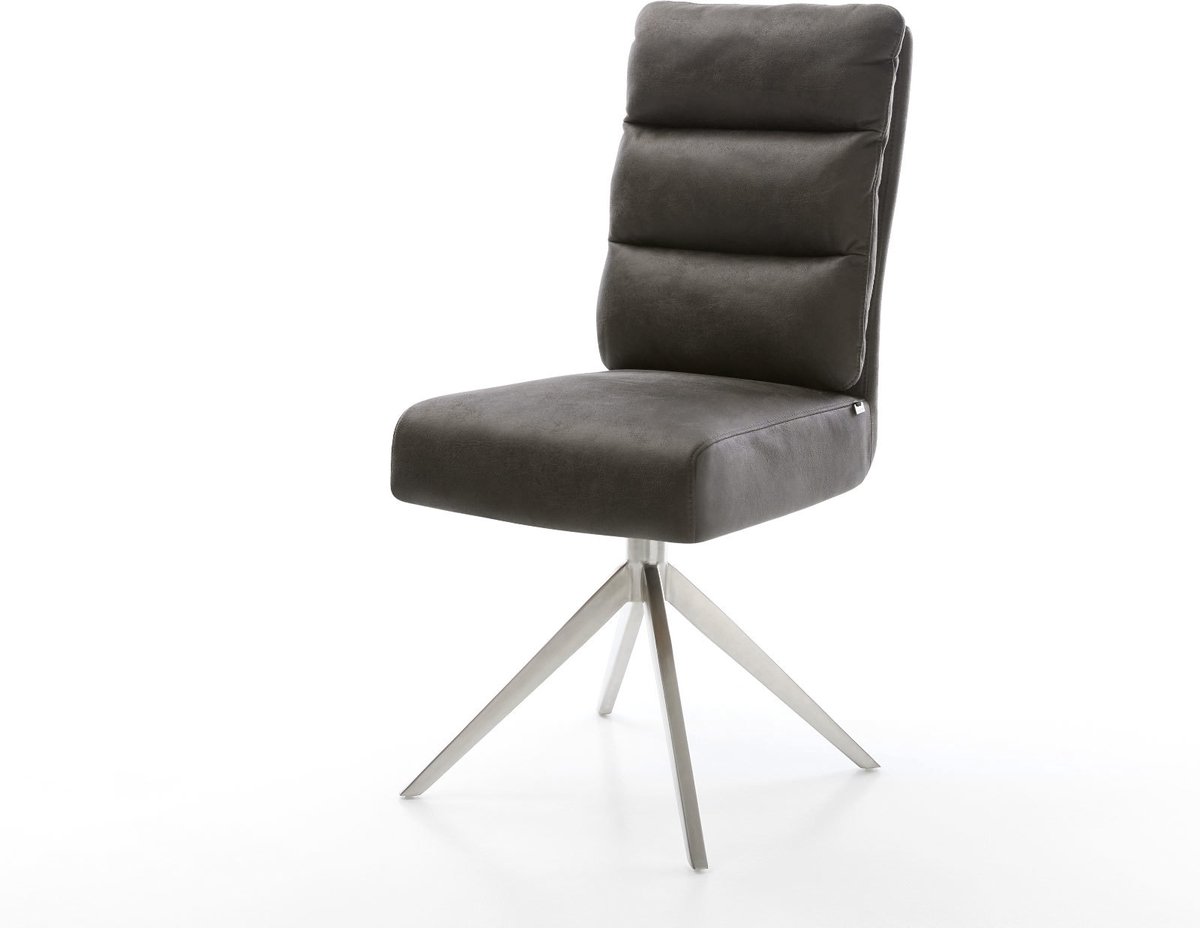 Drehstuhl Pela-Flex Mikrofaser Anthrazit Vintage Kreuzgestell breit Edelstahl 360° drehbar Wippfunktion Taschenfederkern