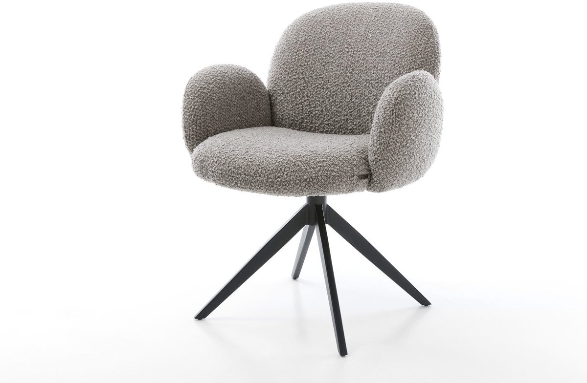 Drehstuhl Nube-Flex mit Armlehnen Bouclé Silbergrau Kreuzgestell breit Schwarz 360° drehbar Taschenfederkern