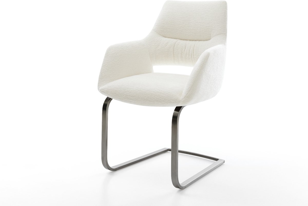 Freischwinger Yago-Flex mit Armlehnen Bouclé Soft Beige Freischwinger flach Graphit Taschenfederkern