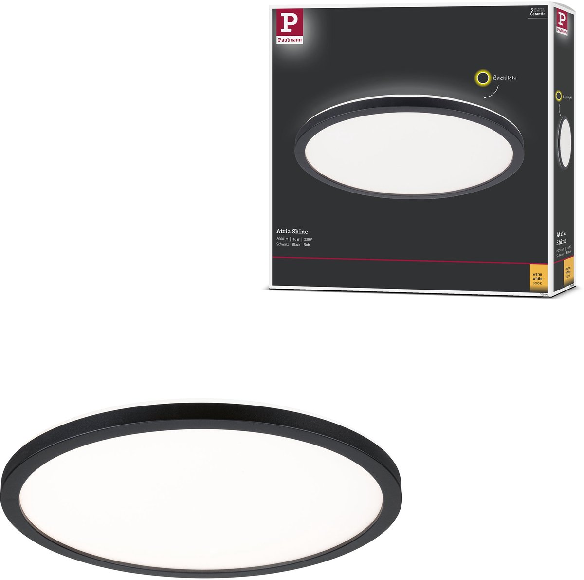 Atria Shine LED-Panel schwarz Ø29cm 3000K an/aus Paulmann - Wohnzimmer - Modern - Kunststoff - Rund