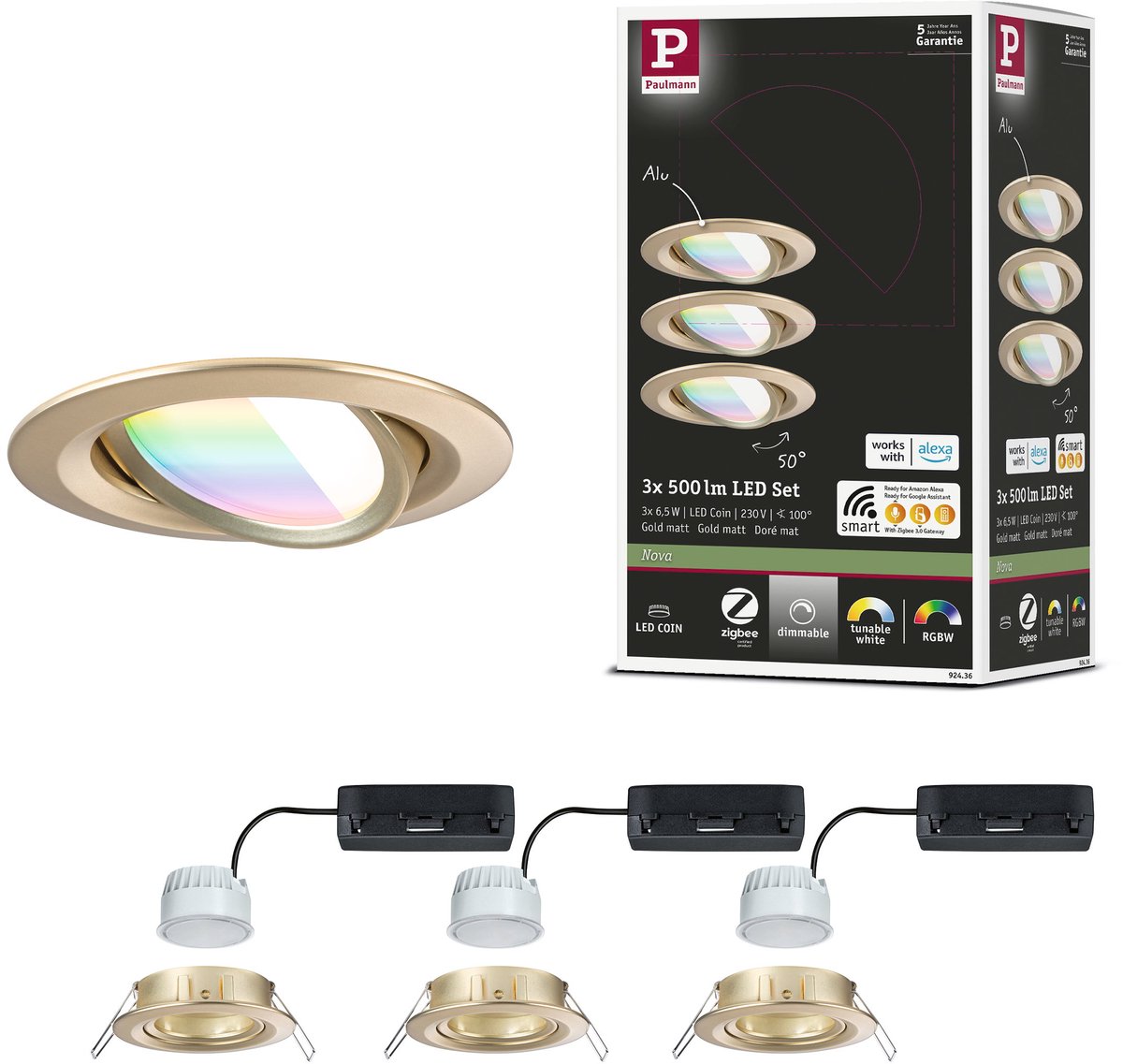 Nova Coin Smart Einbaulampe gold Ø 8,4cm RGBW 3er Paulmann - Wohnzimmer - Aluminium