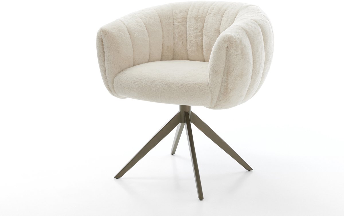 Drehstuhl Jada-Flex Plüsch Creme-Weiß Kreuzgestell breit Effektfinish Titan 360° drehbar Wippfunktion Taschenfederkern