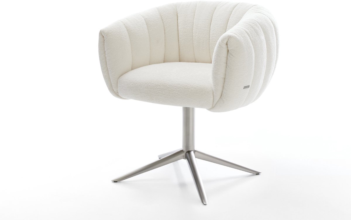 Drehstuhl Jada-Flex Bouclé Soft Beige Fußkreuz Edelstahl 360° drehbar Wippfunktion Taschenfederkern