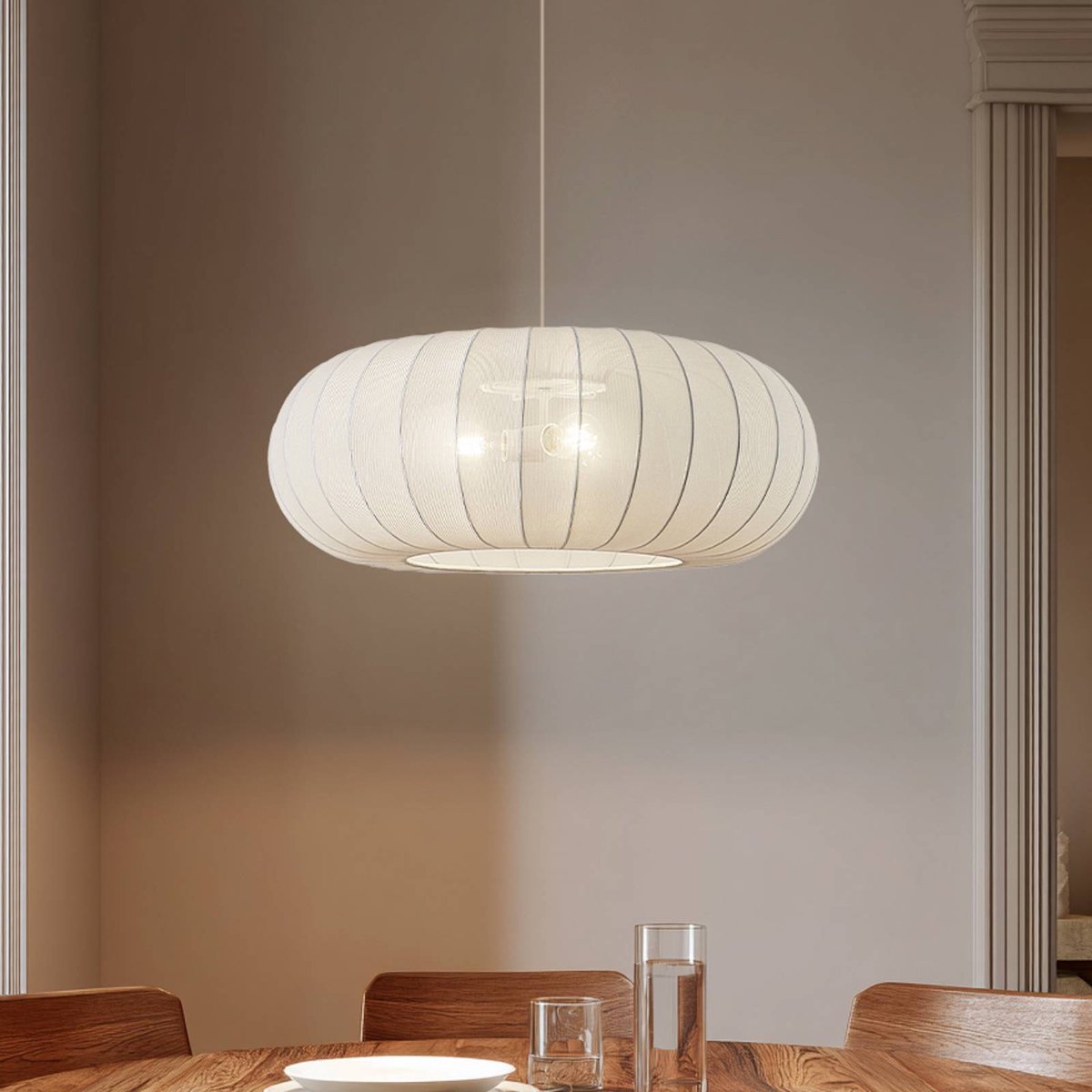 Helin Hängeleuchte, weiß, Ø 70 cm, 3 x E27, Textil Lindby - Wohnzimmer - Skandinavisch - Stoff / Textil - Einflammig