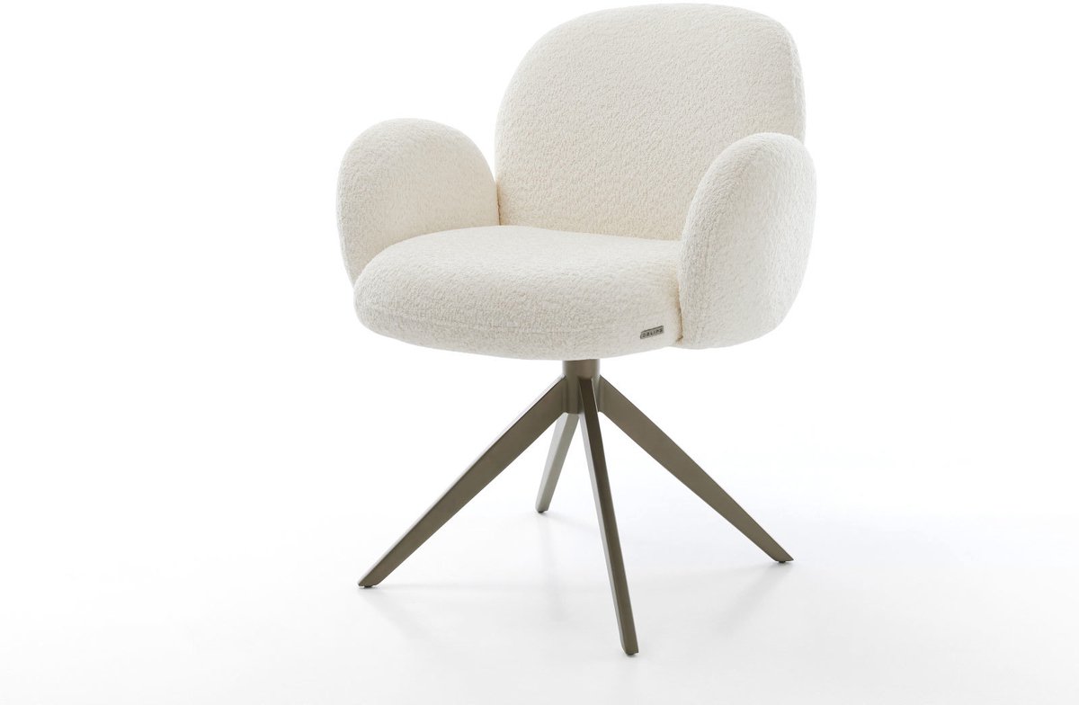 Drehstuhl Nube-Flex mit Armlehnen Bouclé Weiß Kreuzgestell breit Effektfinish Titan 360° drehbar Wippfunktion Taschenfederkern