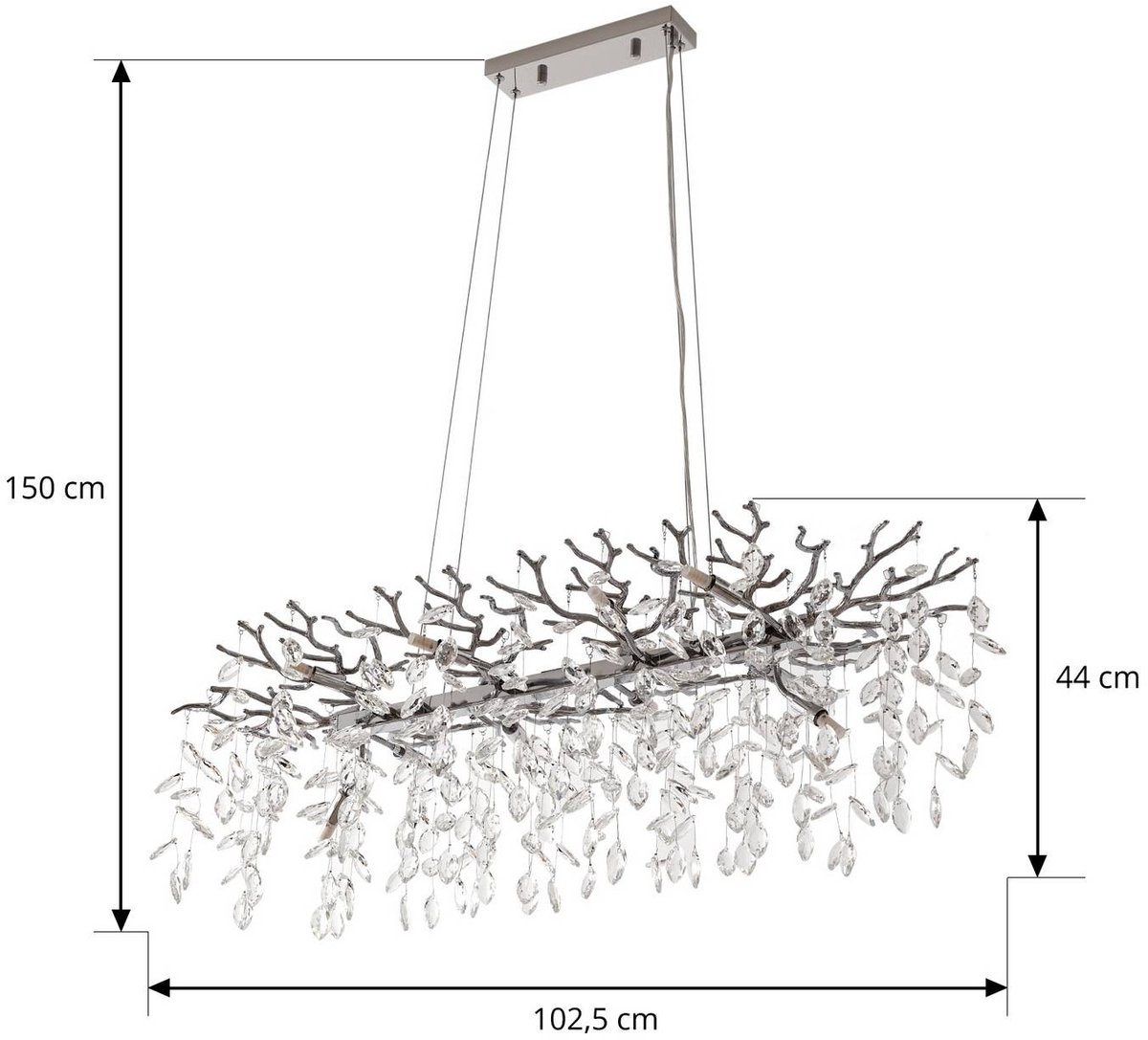 Bellora Hängeleuchte, 101 cm, Edelstahl, Kristall- Lucande - Wohnzimmer - Modern - Mehrflammig