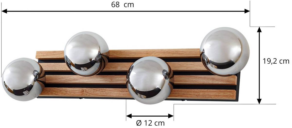Woodora Wandleuchte Holz Glas rauchgrau 4-flammig Lindby - Flurbereich - Design - Eckig