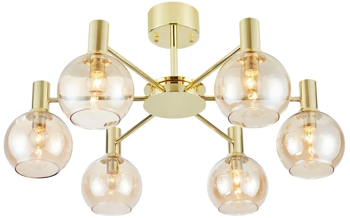 Ambra Deckenleuchte, messing/amber, Glas, Ø 75 cm Markslöjd - Wohnzimmer - Metall - Mehrflammig