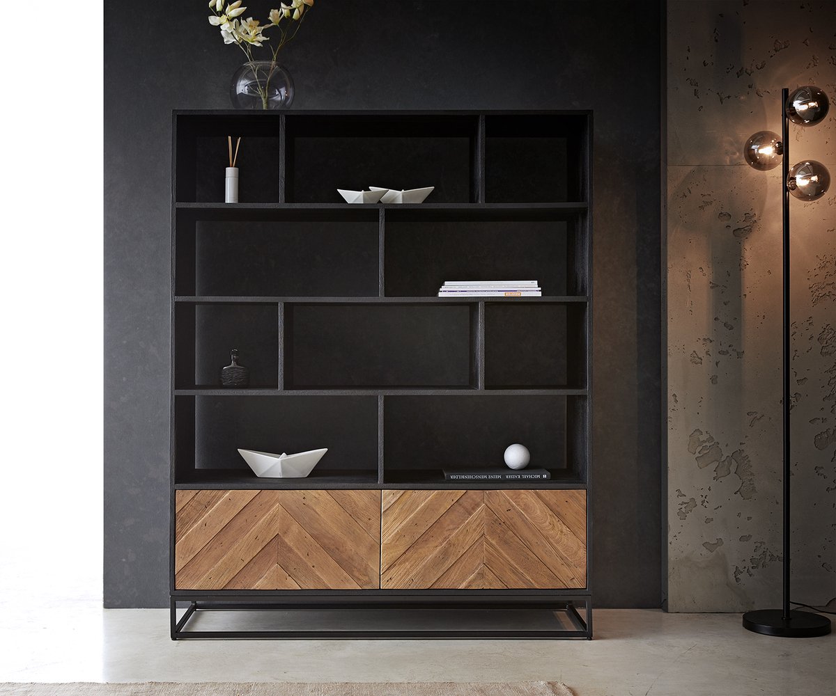 Highboard Famke 120 cm Mango Teak 10 Fächer 2 Türen