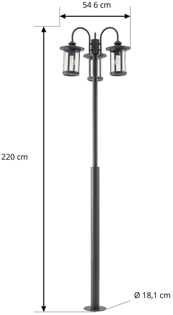 Zayn Außenleuchte, Glas, Höhe 220 cm, dreiflammig, schwarz, IP65 Lindby - Antik - Aluminium - Mehrflammig
