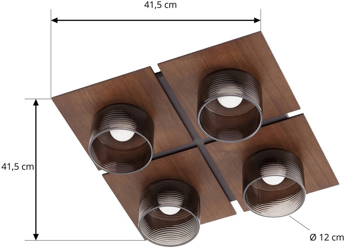 Eiko LED-Deckenleuchte, walnuss/rauchgrau, Glas, 42 cm, eckig Lucande - Wohnzimmer - Modern - Kunststoff
