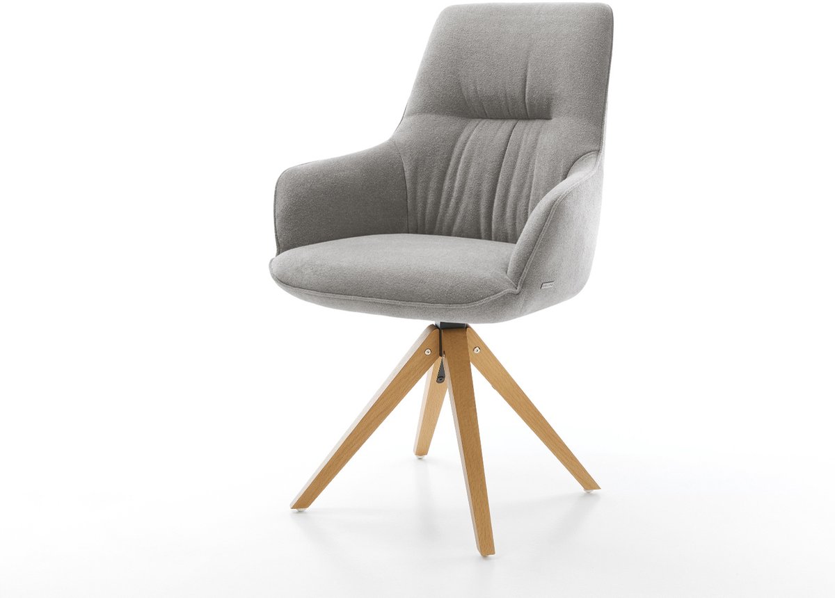 Drehstuhl Zelia-Flex mit Armlehnen Strukturstoff Soft Grau Holzgestell kantig Natur 180° drehbar Taschenfederkern