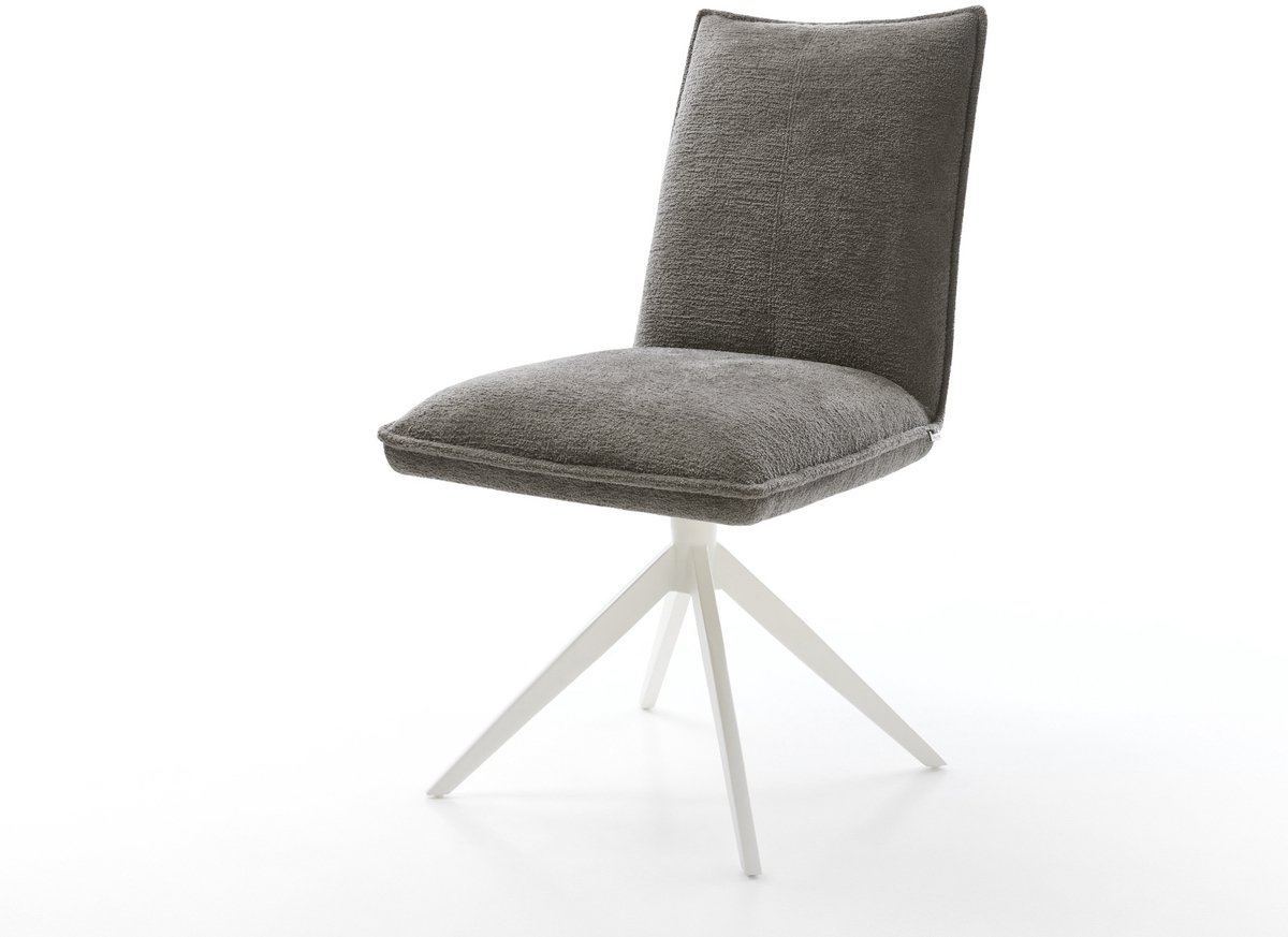 Drehstuhl Lelio-Flex Bouclé Soft Schlamm Kreuzgestell breit Weiß 360° drehbar Wippfunktion Taschenfederkern