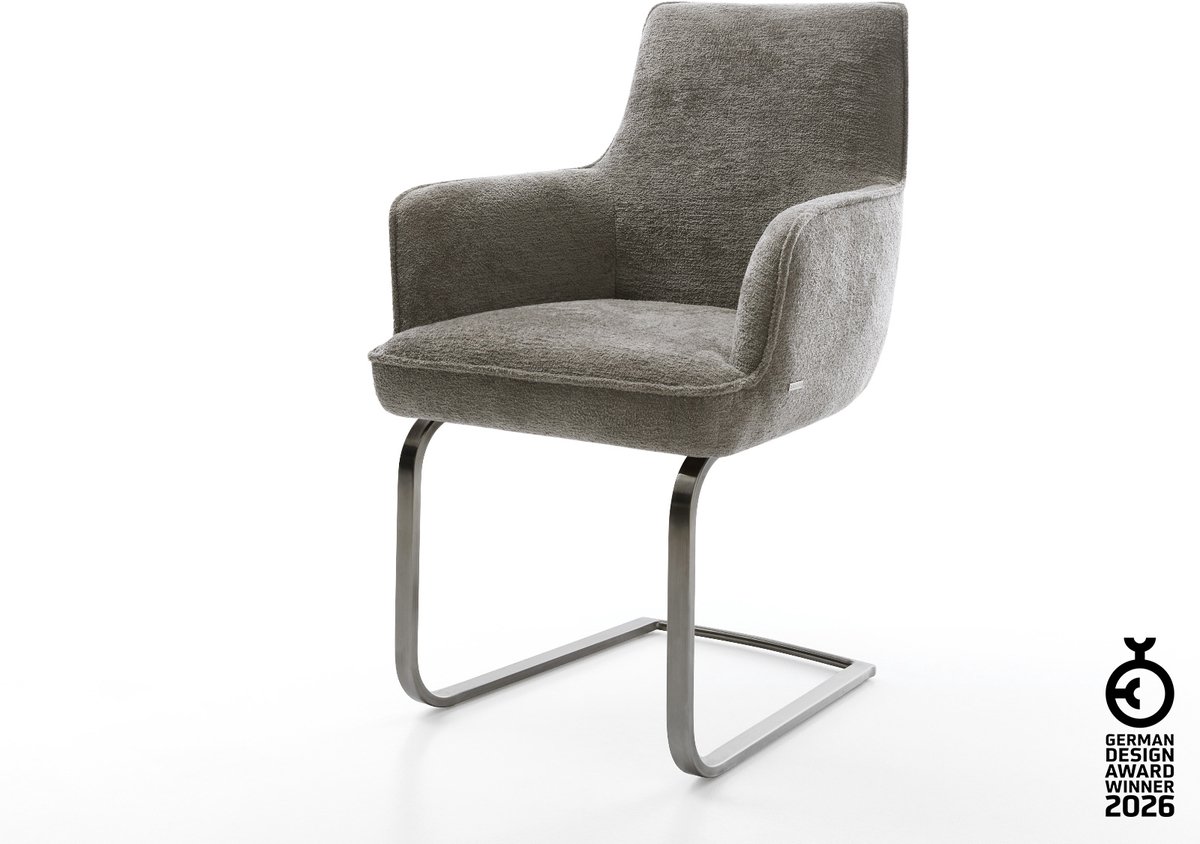 Freischwinger Heira-Flex mit Armlehnen Bouclé Soft Schlamm Freischwinger flach Graphit Taschenfederkern