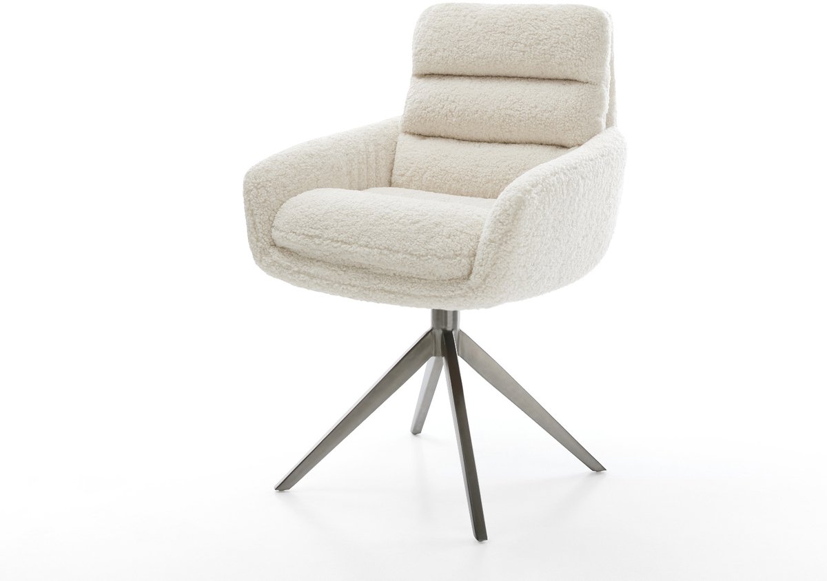 Drehstuhl Abelia-Flex mit Armlehnen Teddystoff Beige Kreuzgestell breit Graphit 360° drehbar Wippfunktion