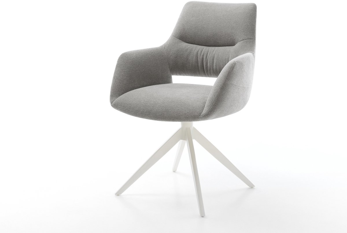 Drehstuhl Yago-Flex mit Armlehnen Strukturstoff Soft Grau Kreuzgestell breit Weiß 360° drehbar Wippfunktion Taschenfederkern