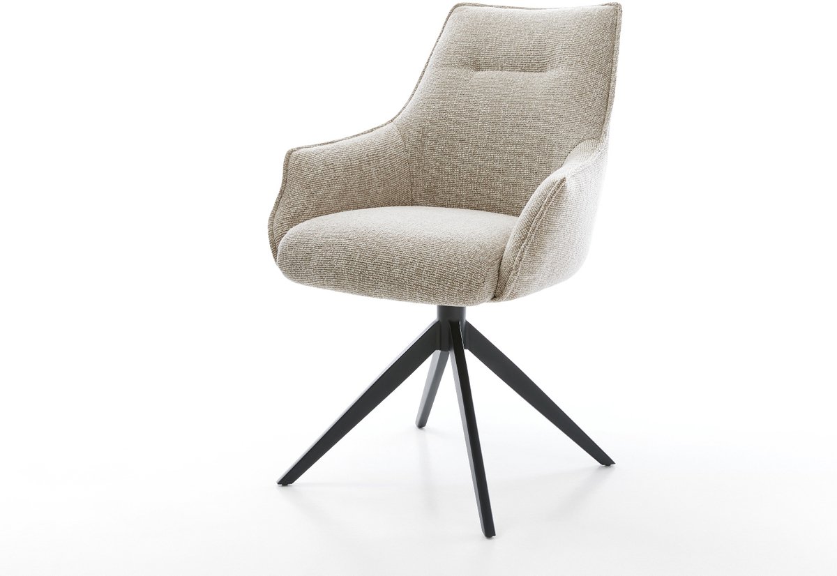 Drehstuhl Alja-Flex mit Armlehnen Webstoff Soft Beige Kreuzgestell breit Schwarz 360° drehbar Wippfunktion Taschenfederkern