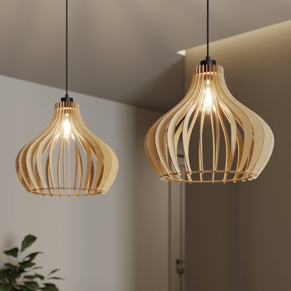 Faje 2 Pendelleuchte Black/Wood Envostar - Flurbereich - Skandinavisch - Holz - Mehrflammig
