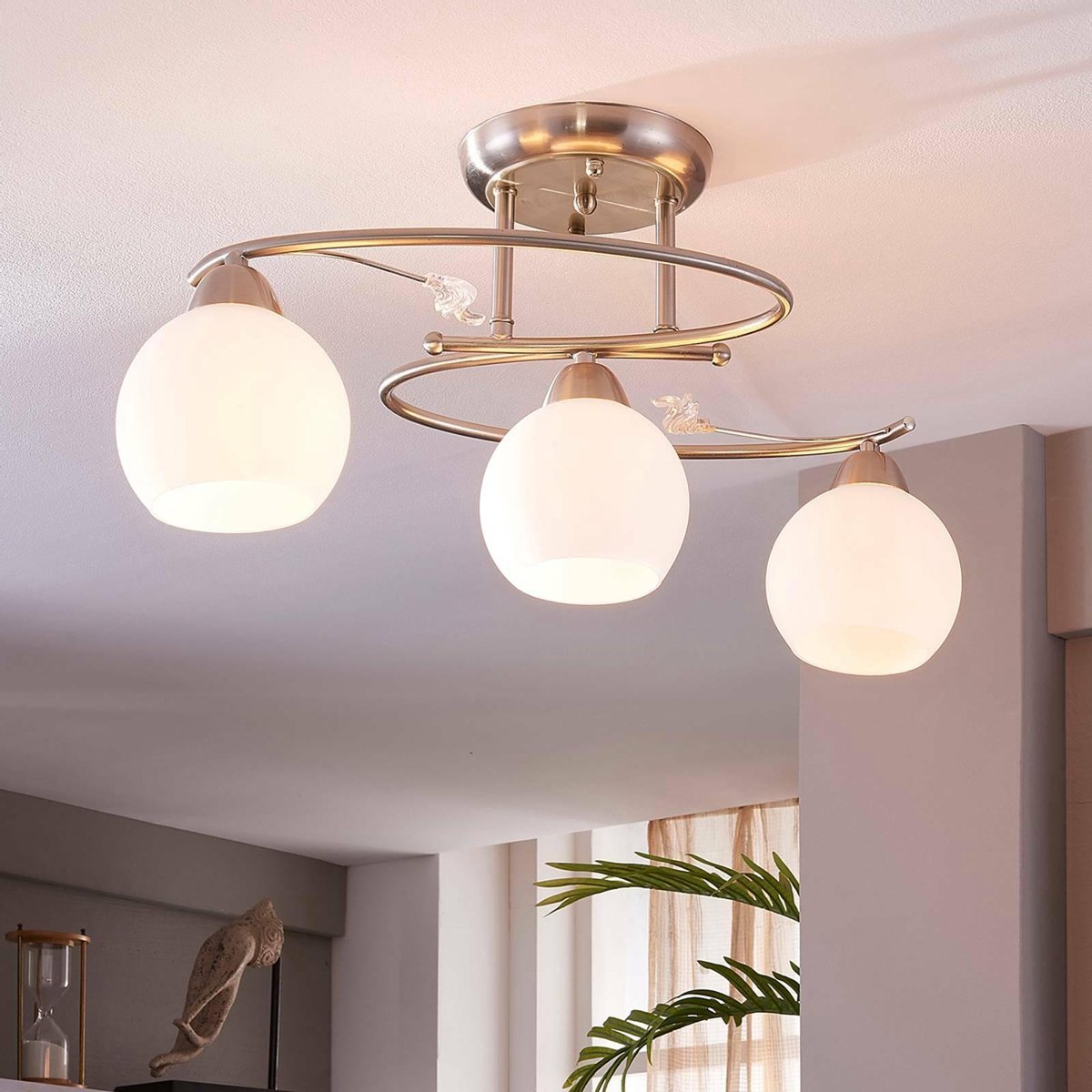 Svean 3 Deckenleuchte White/Nickel Lindby - Wohnzimmer - Modern - Glas - Mehrflammig