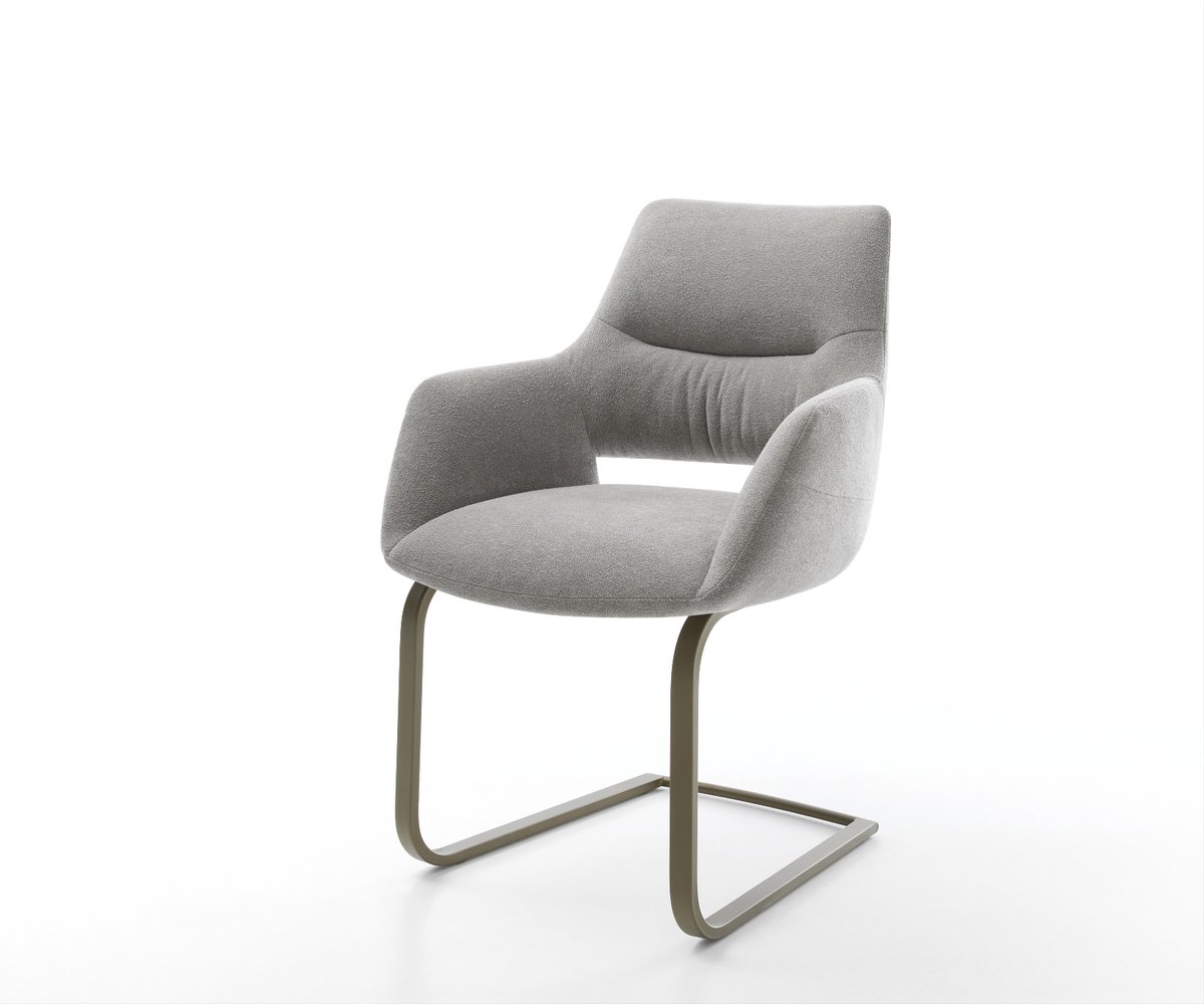 Freischwinger Yago-Flex mit Armlehnen Strukturstoff Soft Grau Freischwinger flach Effektfinish Titan Taschenfederkern