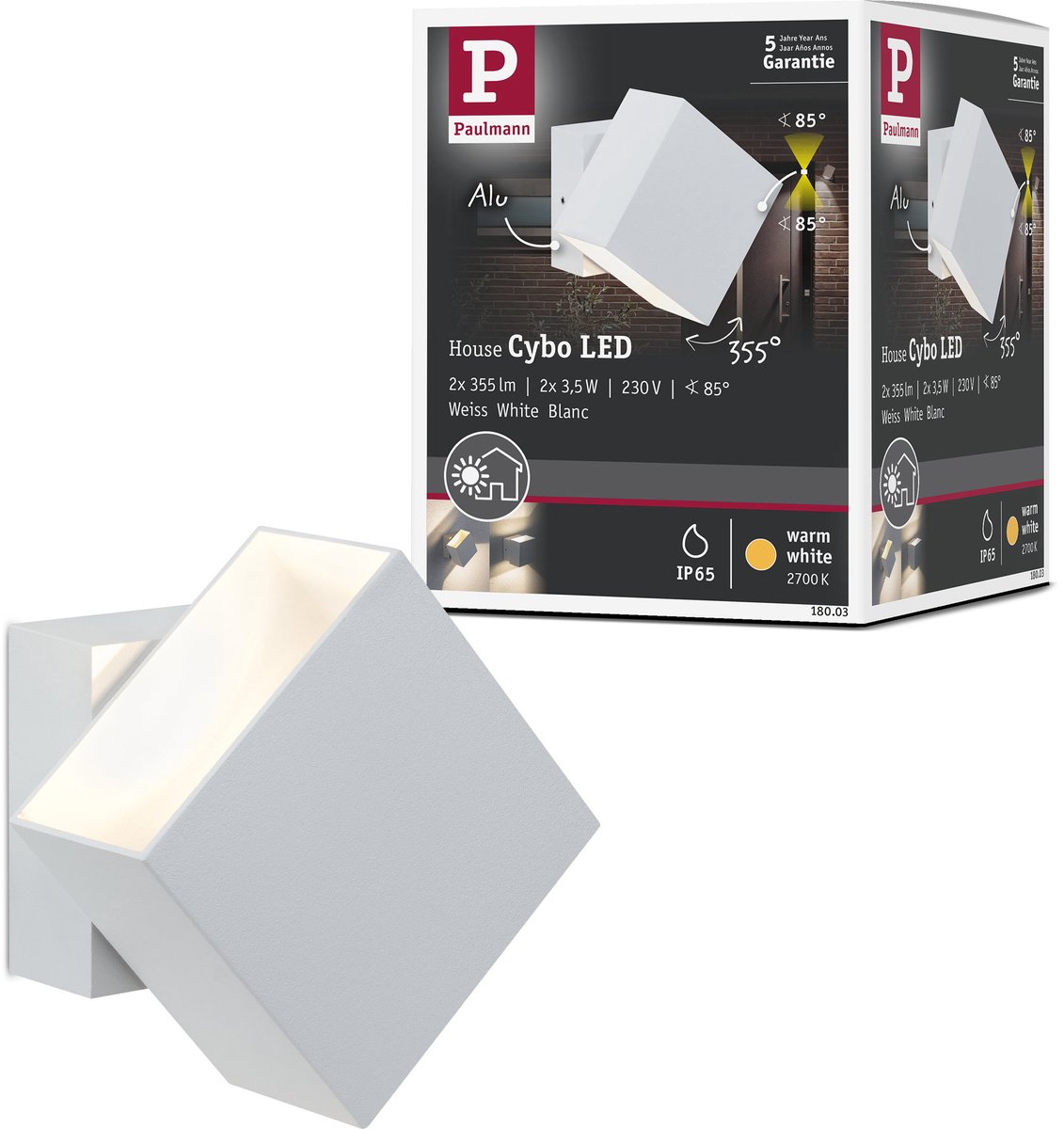 Cybo Außenwandleuchte 10x10 Weiß Paulmann - Modern - Metall - Eckig