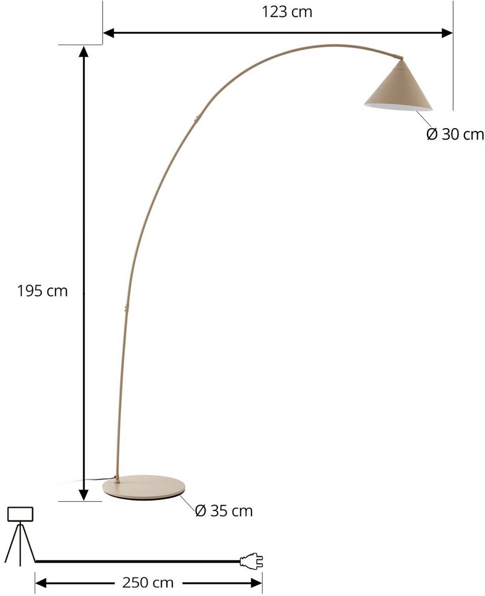 Triangolo Bogenleuchte, beige, Höhe 195 cm, Metall Lindby - Wohnzimmer - Modern