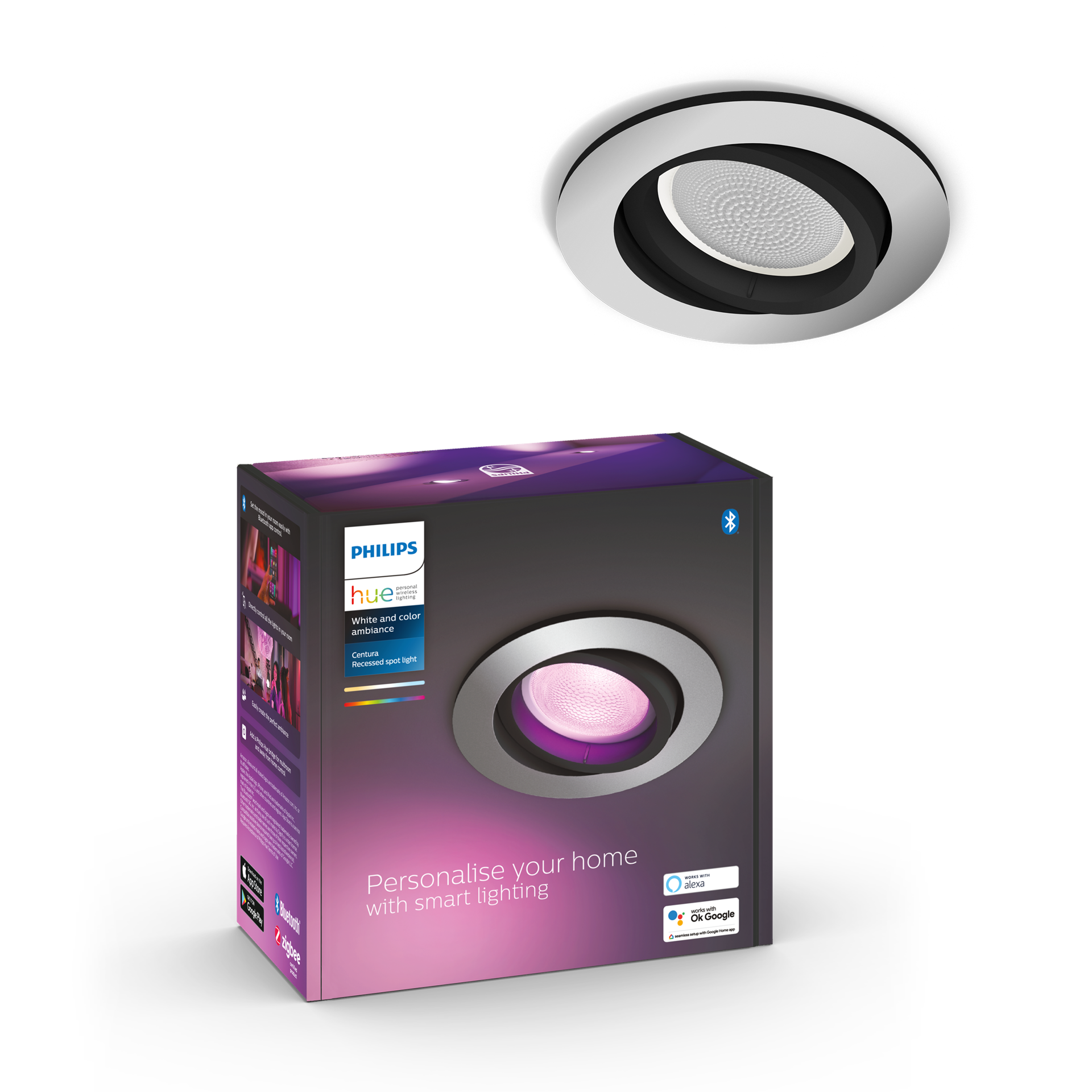 Centura Recessed Einbauspot, RGBW, alu Philips Hue - Kunststoff
