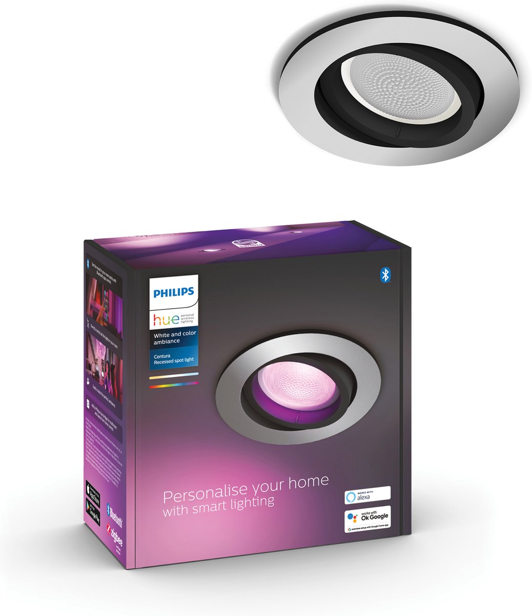 Centura Recessed Einbauspot, RGBW, alu Philips Hue - Kunststoff