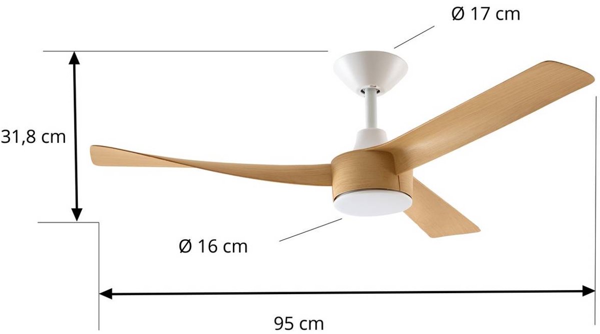Airona LED-Deckenventilator, weiß/holz, DC, leise Lucande - Wohnzimmer - Modern - Kunststoff
