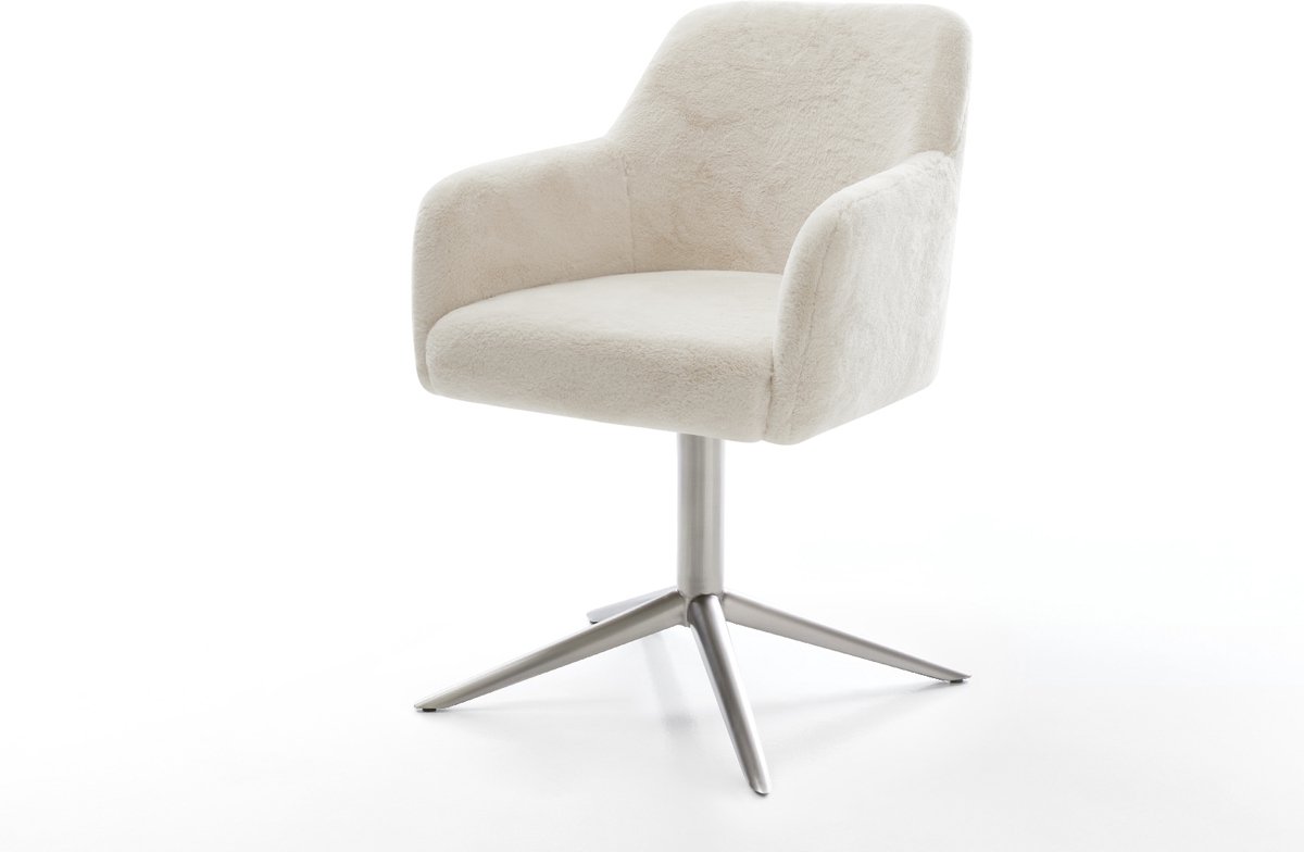 Drehstuhl Greg-Flex Plüsch Creme-Weiß Fußkreuz Edelstahl 360° drehbar Wippfunktion Taschenfederkern
