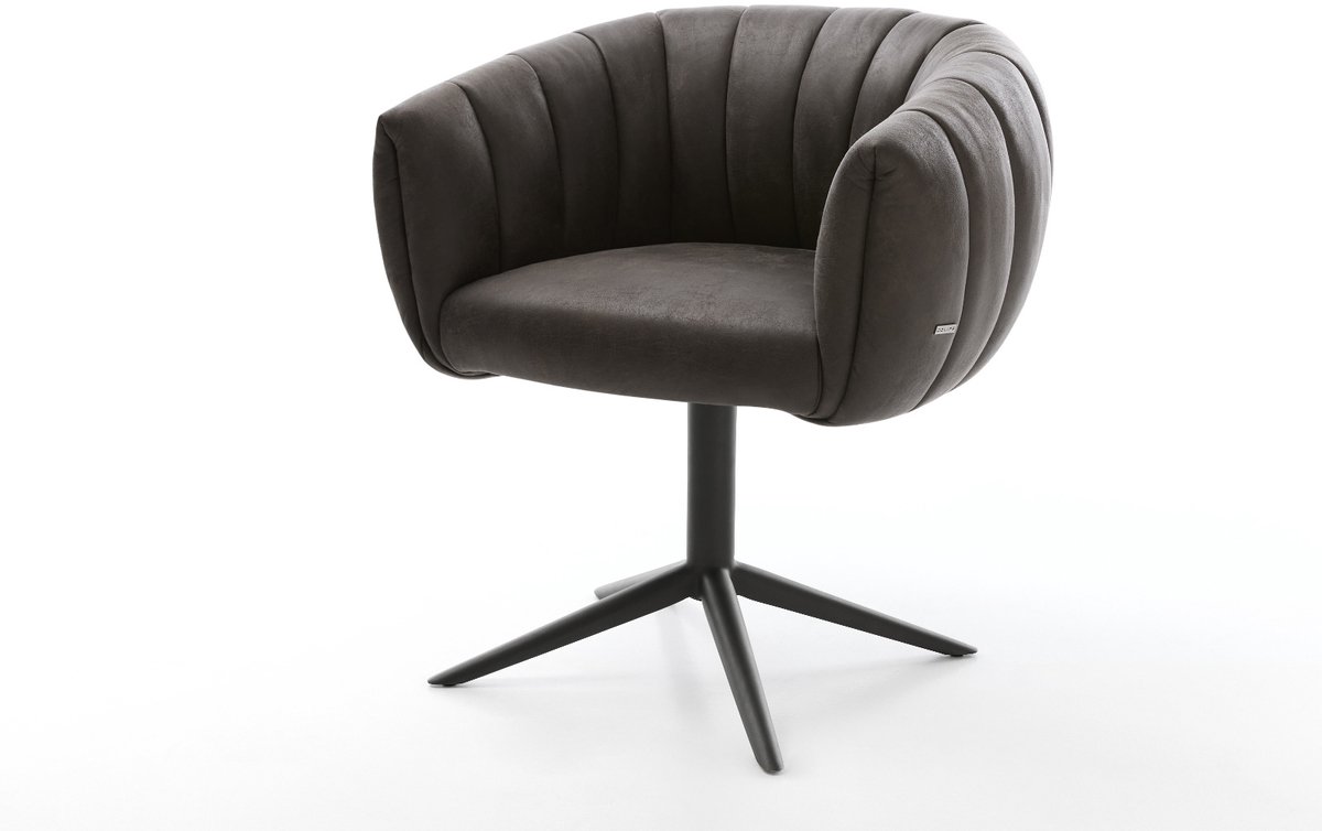 Drehstuhl Jada-Flex Mikrofaser Anthrazit Vintage Fußkreuz Schwarz 360° drehbar Wippfunktion Taschenfederkern