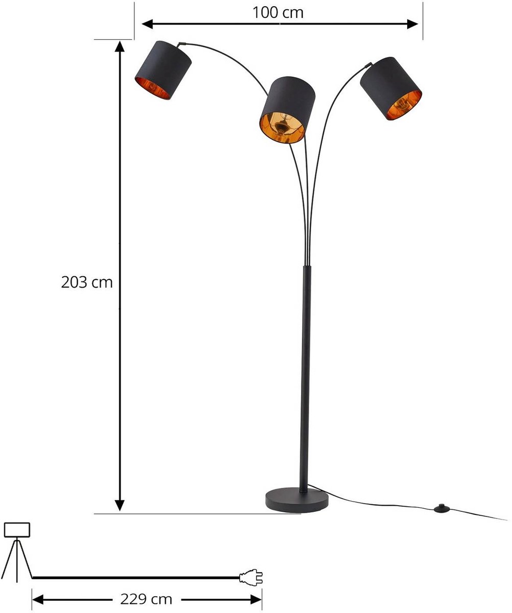 Nanika Stehleuchte Black/Gold Lindby - Wohnzimmer - Modern - Metall - Mehrflammig