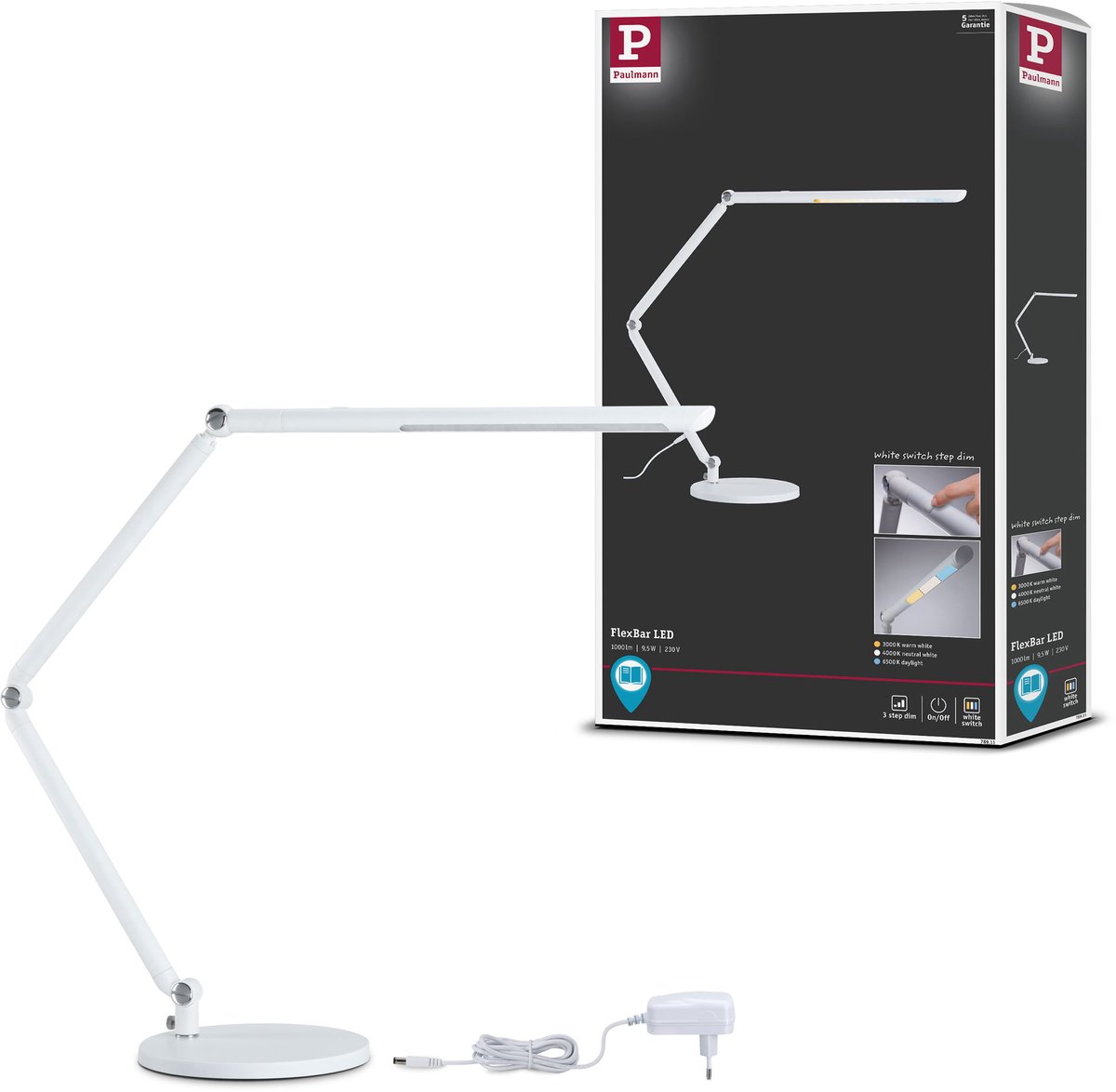 FlexBar LED-Schreibtischlampe, weiß, 36 cm, CCT Paulmann - Arbeitszimmer / Büro - Modern - Metall - Einflammig