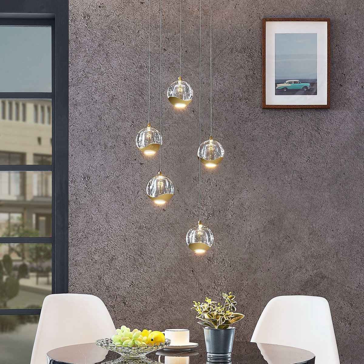 Hayley 5 Pendelleuchte Clear/Gold Lucande - Wohnzimmer - Modern - Glas - Mehrflammig
