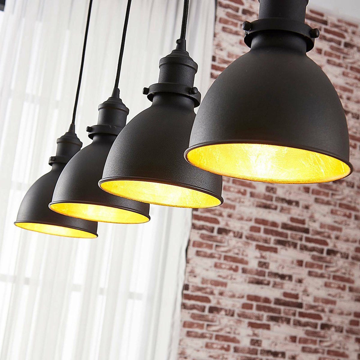 Jasminka 4 Pendelleuchte Black/Gold Lindby - Küche - Industrielles Design - Metall - Mehrflammig