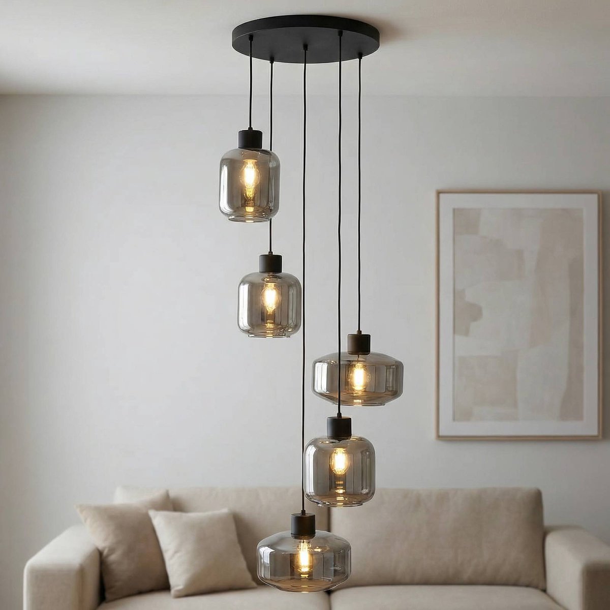 Hildur 5 Cluster Pendelleuchte Rauch Grau/Schwarz Lindby - Wohnzimmer - Glas - Mehrflammig