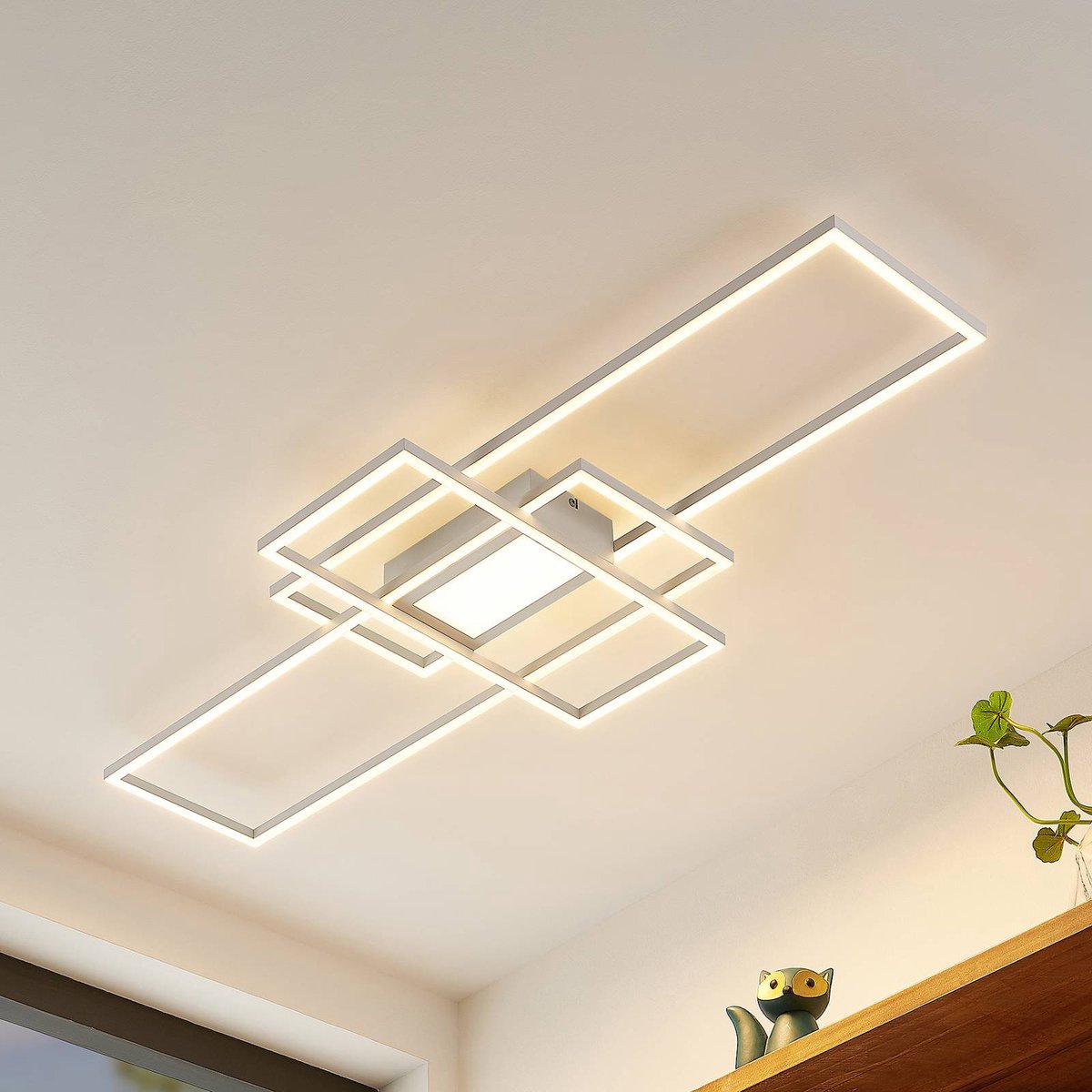 Lindby LED-Deckenleuchte Caitlin, weiß, CCT, Fernbedienung Caitilin - Wohnzimmer - Modern - Metall - Eckig